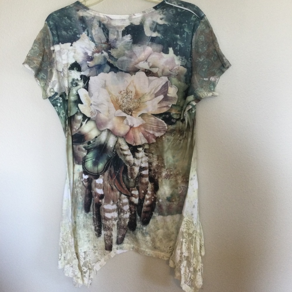 Variations Multicolored Top With Rivets Cap Sleeves Size Large - Picture 6 of 8
